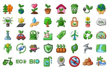 Ekolojinin simgeleri. Yenilenebilir enerji elementleri. Yeşil yaprak güneş ve rüzgar enerjisi.