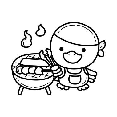 Komik Bebek Ördek hayvan serisinin boyama sayfaları. Ördeğin ana hatları barbeküyü kızarttı.