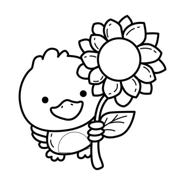 Komik Bebek Ördek hayvan serisinin boyama sayfaları. Ördek çizgisi Güneş çiçeği getir