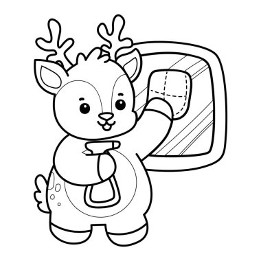 Sevimli keçi hayvan simgesi çıkartmalarının renkli sayfaları. Pencereyi silip spreyleyerek temizleyen keçi çizgisi