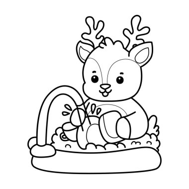 Sevimli keçi hayvan simgesi çıkartmalarının renkli sayfaları. Lavabodaki tabağı temizleyen keçi çizgisi.