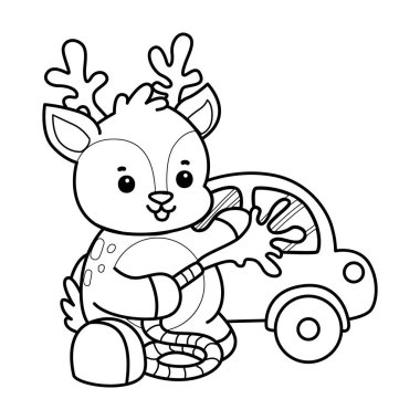 Sevimli keçi hayvan simgesi çıkartmalarının renkli sayfaları. Keçi yıkamanın ana hatları.