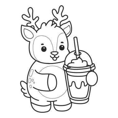 Sevimli keçi hayvan simgesi çıkartmalarının renkli sayfaları. Keçi taslak bir milkshake getir