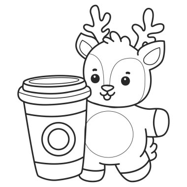 Sevimli keçi hayvan simgesi çıkartmalarının renkli sayfaları. Keçi çizgisi. Bir fincan kahve getir.