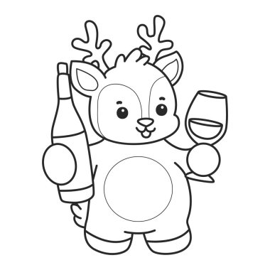 Sevimli keçi hayvan simgesi çıkartmalarının renkli sayfaları. Keçi çizgisi Bir şişe şarap getir