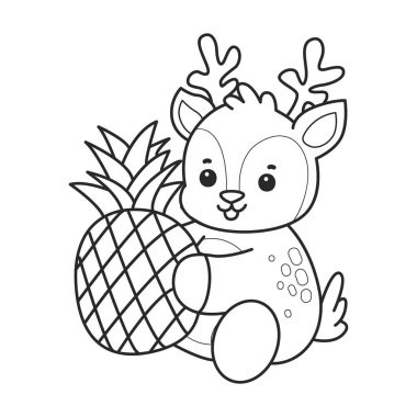 Sevimli keçi hayvan simgesi çıkartmalarının renkli sayfaları. Keçi çizgisi Ananas getir