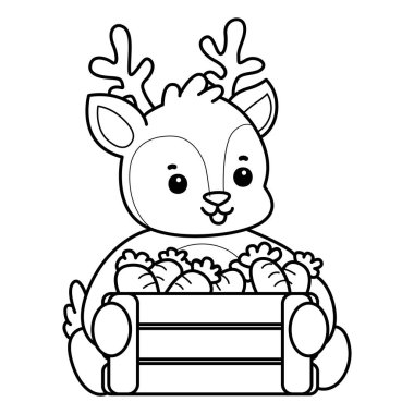 Sevimli keçi hayvan simgesi çıkartmalarının renkli sayfaları. Keçi çizgisi Havuç getir