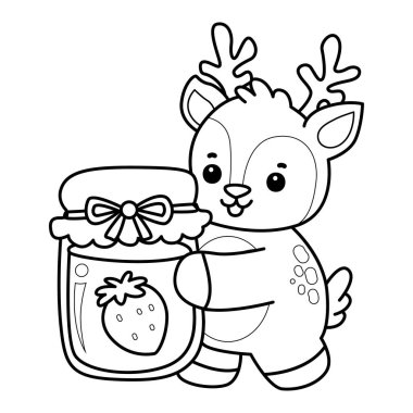 Sevimli keçi hayvan simgesi çıkartmalarının renkli sayfaları. Keçi çizgisi Çilek reçeli getir