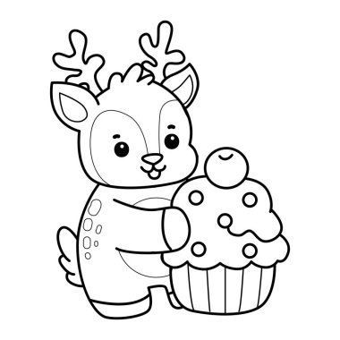 Sevimli keçi hayvan simgesi çıkartmalarının renkli sayfaları. Keçi çizgisi kremalı kek getir.