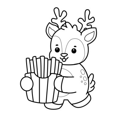 Sevimli keçi hayvan simgesi çıkartmalarının renkli sayfaları. Keçi çizgisi Patates kızartması getir