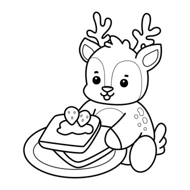 Sevimli keçi hayvan simgesi çıkartmalarının renkli sayfaları. Keçi çizgisi Çilekli ekmek getir