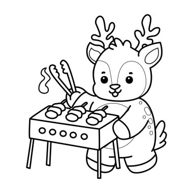 Sevimli keçi hayvan simgesi çıkartmalarının renkli sayfaları. Keçinin ana hatları barbeküyü kızarttı.