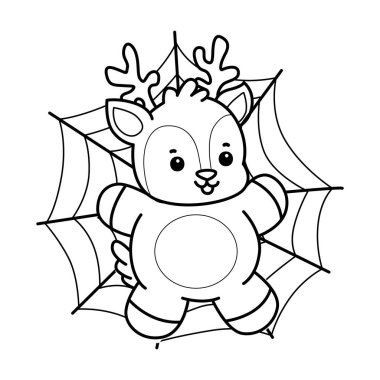 Sevimli keçi hayvan simgesi çıkartmalarının renkli sayfaları. Örümcek ağına takılmış keçinin ana hatları