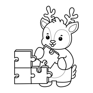 Sevimli keçi hayvan simgesi çıkartmalarının renkli sayfaları. Yapboz oynayan keçinin ana hatları