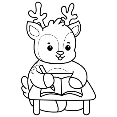 Sevimli keçi hayvan simgesi çıkartmalarının renkli sayfaları. Masaya yazılmış keçi taslağı.