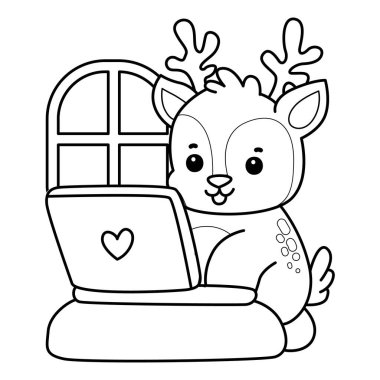 Sevimli keçi hayvan simgesi çıkartmalarının renkli sayfaları. Not defterine yazılan keçi taslağı