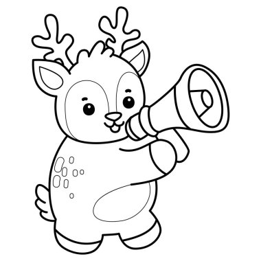 Sevimli keçi hayvan simgesi çıkartmalarının renkli sayfaları. Megafonla öten keçinin ana hatları