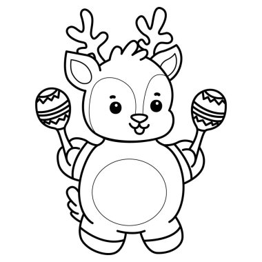 Sevimli keçi hayvan simgesi çıkartmalarının renkli sayfaları. Marakas çalan keçi taslağı