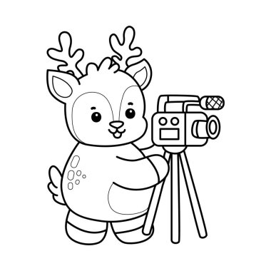 Sevimli keçi hayvan simgesi çıkartmalarının renkli sayfaları. Kamera ile görüntüleme yapan keçinin ana hatları