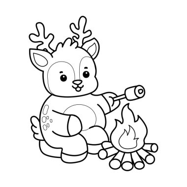 Sevimli keçi hayvan simgesi çıkartmalarının renkli sayfaları. Şekerlemeyi kızartan keçinin ana hatları