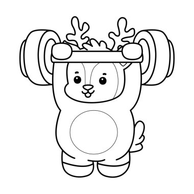 Sevimli keçi hayvan simgesi çıkartmalarının renkli sayfaları. Dambılı kaldıran keçi çizgisi