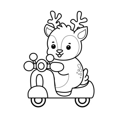 Sevimli keçi hayvan simgesi çıkartmalarının renkli sayfaları. Scooter süren keçi çizgisi