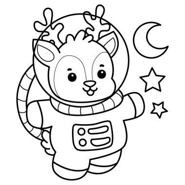 Sevimli keçi hayvan simgesi çıkartmalarının renkli sayfaları. Keçi çizgisi astronot gibi.