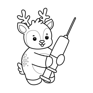 Sevimli keçi hayvan simgesi çıkartmalarının renkli sayfaları. Keçi çizgisi Şırınga getir