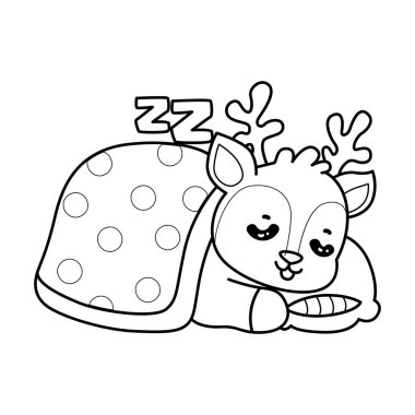 Sevimli keçi hayvan simgesi çıkartmalarının renkli sayfaları. Keçi çizgisi uyuyordu.