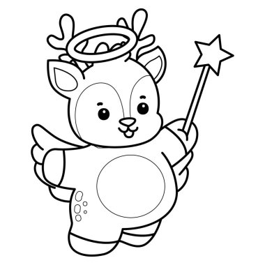 Sevimli keçi hayvan simgesi çıkartmalarının renkli sayfaları. Peri gibi keçi çizgisi