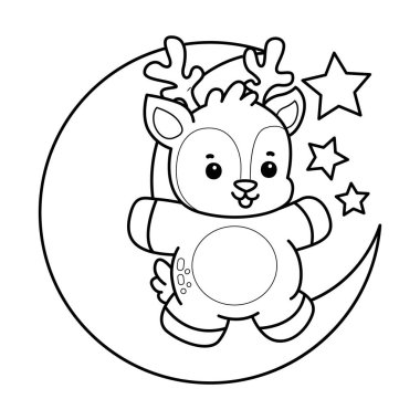 Sevimli keçi hayvan simgesi çıkartmalarının renkli sayfaları. Ayda duran keçi çizgisi