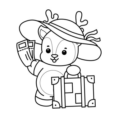 Sevimli keçi hayvan simgesi çıkartmalarının renkli sayfaları. Keçi çizgisi Bir seyahat çantası getir