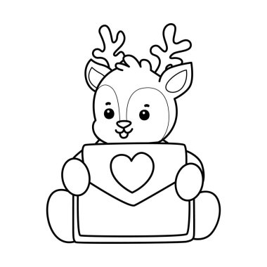 Sevimli keçi hayvan simgesi çıkartmalarının renkli sayfaları. Keçi çizgisi Aşk mektubu getir