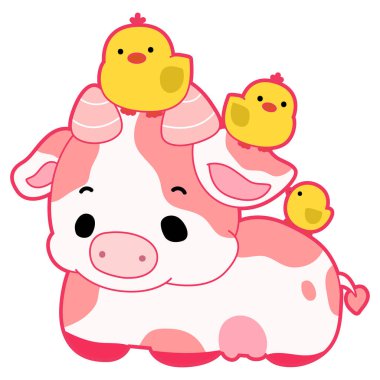 Sevimli koyun eli çizilmiş duygu simgesi. Yavru koyun illüstrasyonu etkinleşiyor. Komik koyun klipsleri sanat öğeleri. Bir sürü piliçle koyun