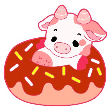 Sevimli koyun eli çizilmiş duygu simgesi. Yavru koyun illüstrasyonu etkinleşiyor. Komik koyun klipsleri sanat öğeleri. Koyun çöreğin ortasında kalmış.