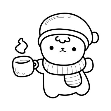 Noel partisi malzemelerinin taslağı. Ayı kışı sıcak çay getirir.