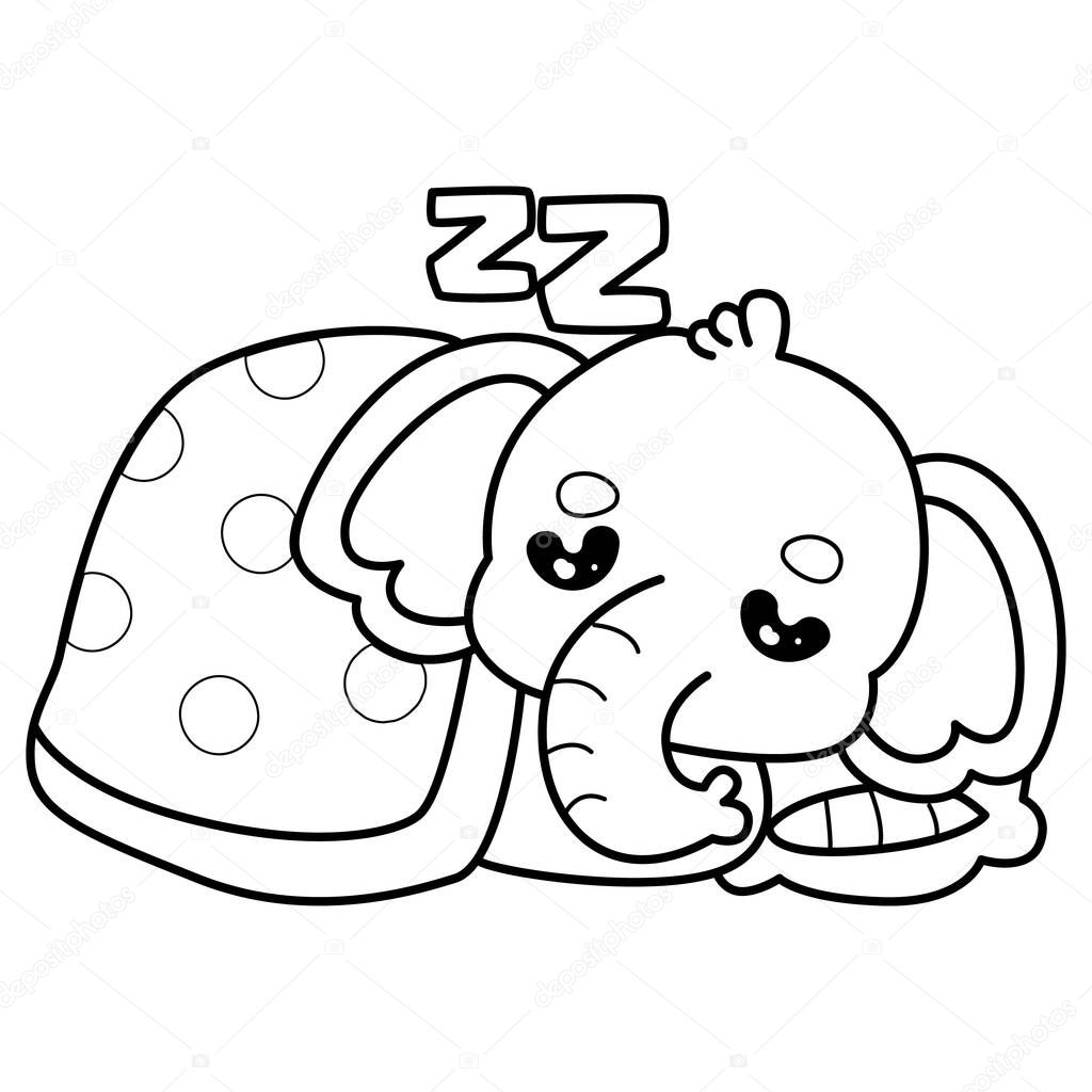 Coloring pages of Funny baby Elephant. Outline of elephant sleeping