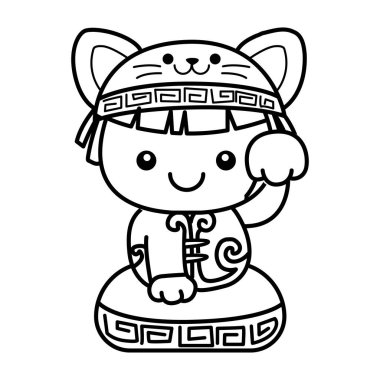 Takvim için Çince yıl ögelerinin renklendirme sayfaları.