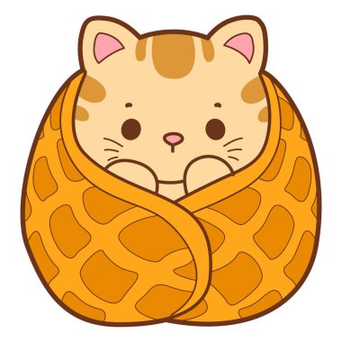 Şirin kedi ikonu. Günlük aktivitelerde komik kedi. Waffle 'ın ortasındaki kedi