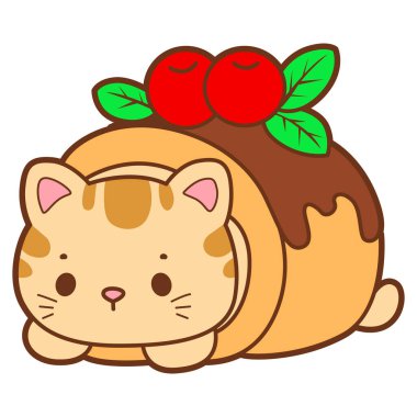 Şirin kedi ikonu. Günlük aktivitelerde komik kedi. Pastanın ortasındaki kedi