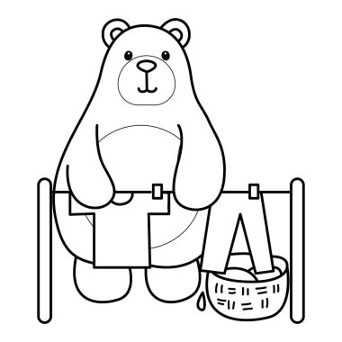 Cadılar Bayramı temalı şirin ayı ikonu. Cadılar Bayramı aktivitelerinde Funny Bear 'ın renkli sayfaları. Güneşin altındaki kıyafetleri temizleyen ayı çizgisi.