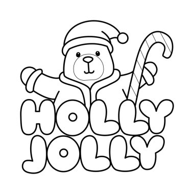 Sevimli ayı ikonu. Günlük aktivitelerdeki komik ayı figürü. Kutsal metinli Noel Baba ayısının ana hatları