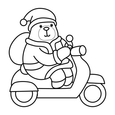 Sevimli ayı ikonu. Günlük aktivitelerdeki komik ayı figürü. Mobiletle gezen Noel Baba 'nın ana hatları.