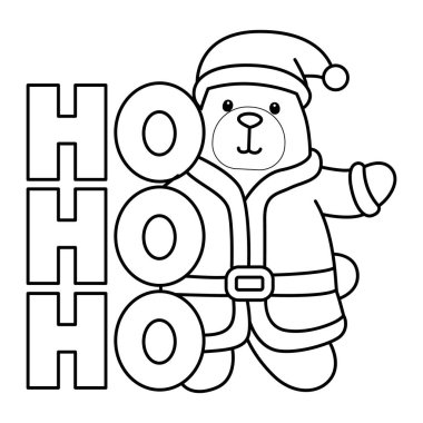 Sevimli ayı ikonu. Günlük aktivitelerdeki komik ayı figürü. Ho ho yazılı Noel Baba ayısının ana hatları
