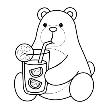 Sevimli ayı ikonu. Günlük aktivitelerdeki komik ayı. Portakal suyu içen ayının ana hatları.