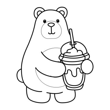 Sevimli ayı ikonu. Günlük aktivitelerdeki komik ayı. Ayının milkshake içişi.