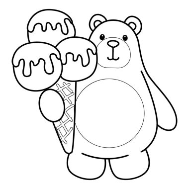 Sevimli ayı ikonu. Günlük aktivitelerdeki komik ayı. Ayının taslağı üç top dondurma getir.