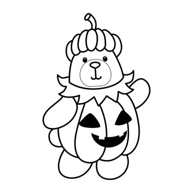 Cadılar Bayramı temalı şirin ayı ikonu. Cadılar Bayramı aktivitelerinde Funny Bear 'ın renkli sayfaları. Cadılar bayramında balkabağı kostümü giyen ayı taslağı.