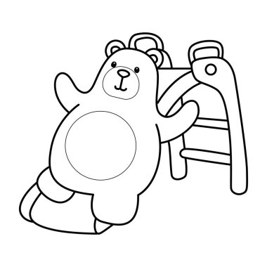 Sevimli ayı ikonunun renkli sayfaları. Anaokulunda kayan ayının taslağı.