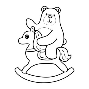 Sevimli ayı ikonunun renkli sayfaları. Kayalık ata binen ayının ana hatları